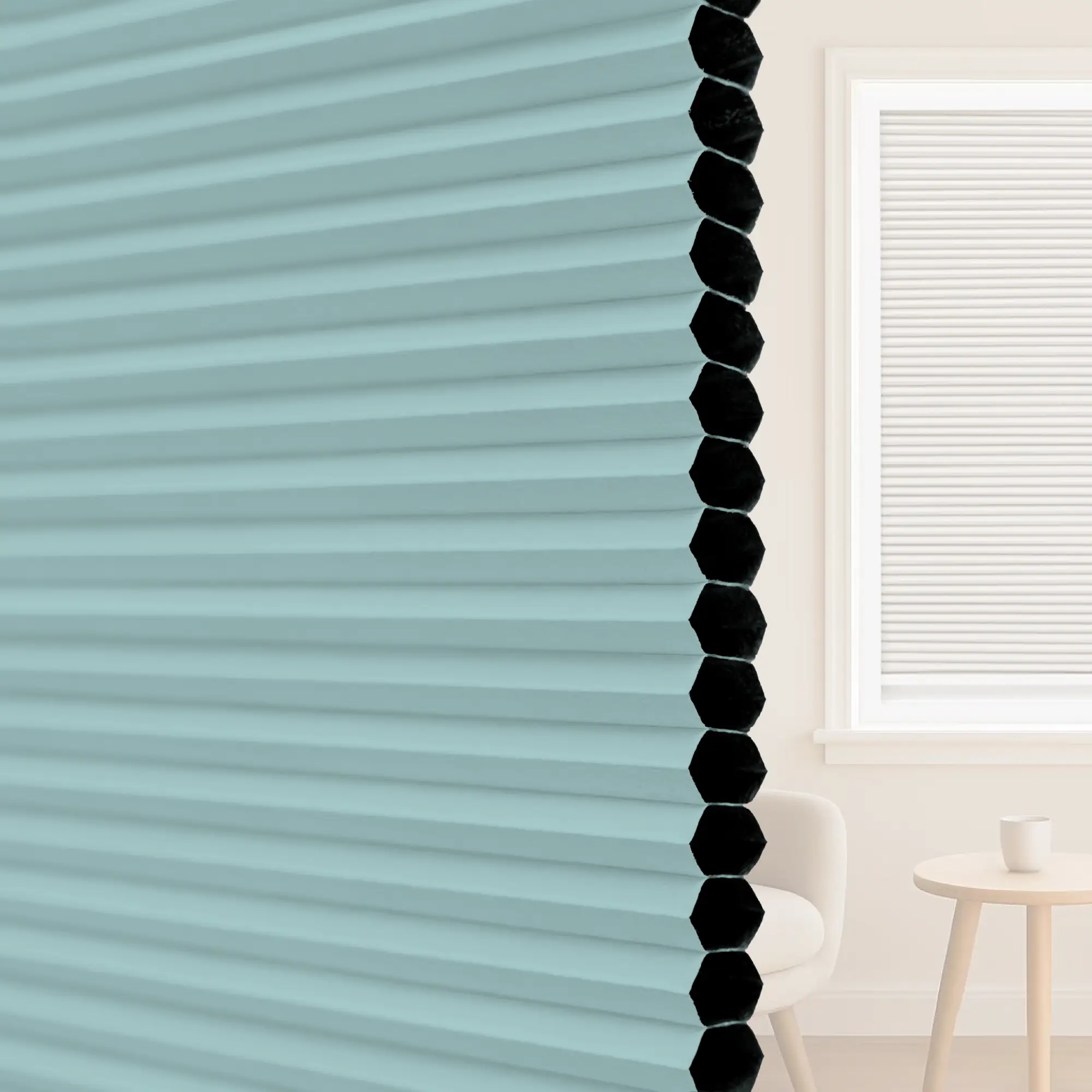 16 mm Light Teal Blackout Cellular Shade Fabric with Window