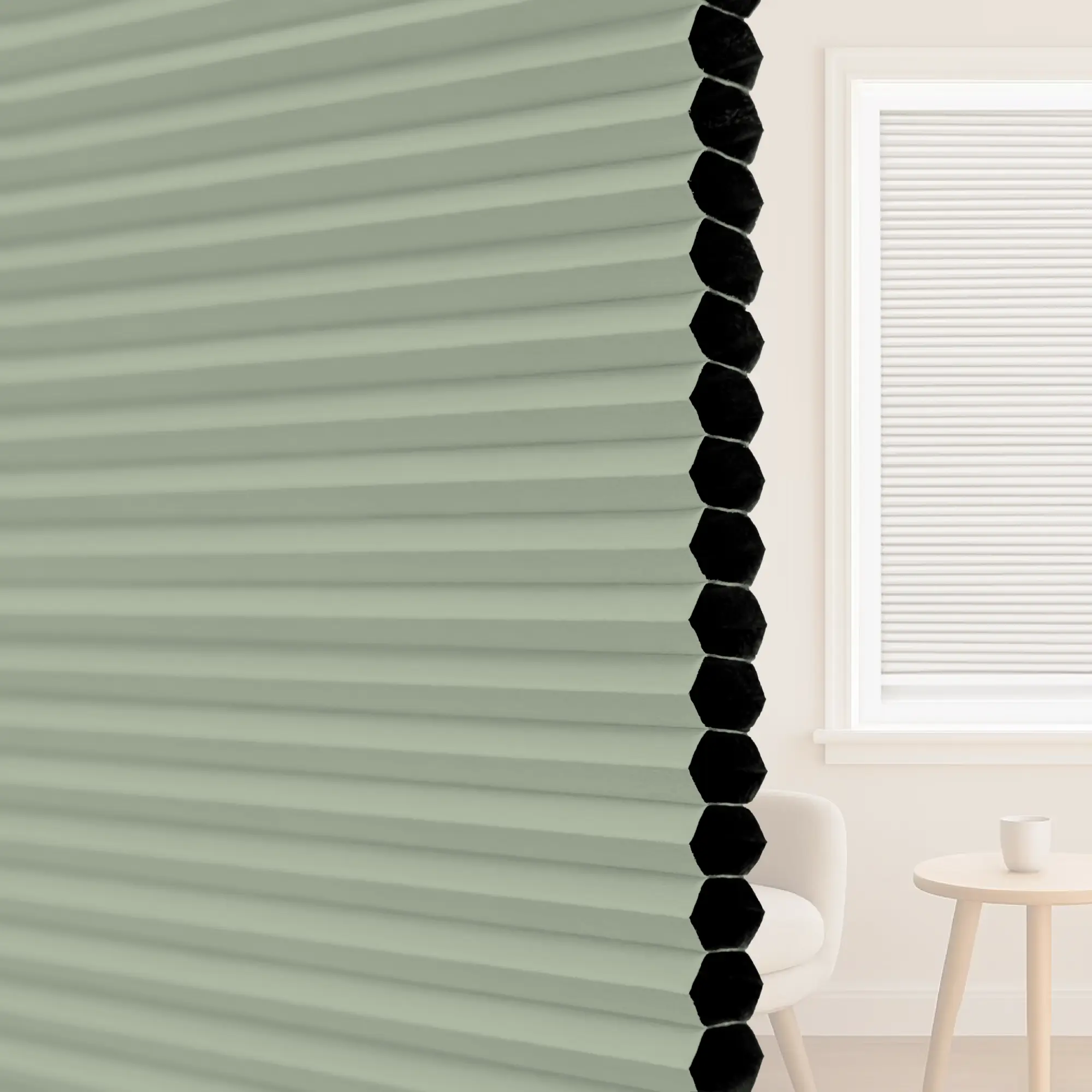 16 mm Soft Sage Green Blackout Cellular Shade Fabric with window