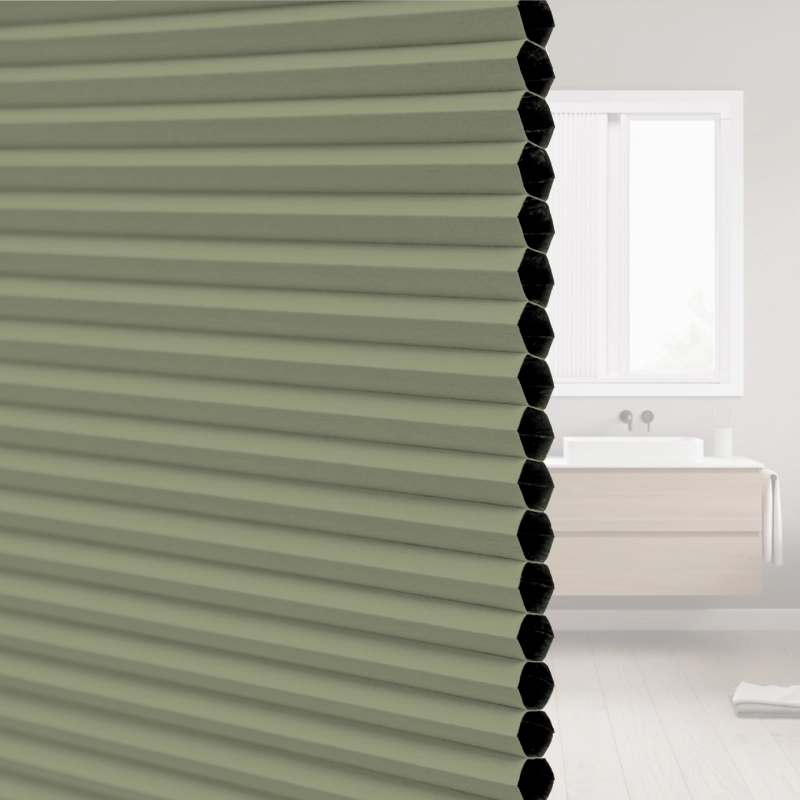 20 mm Moss Green Blackout Cellular Shade Fabric with Window