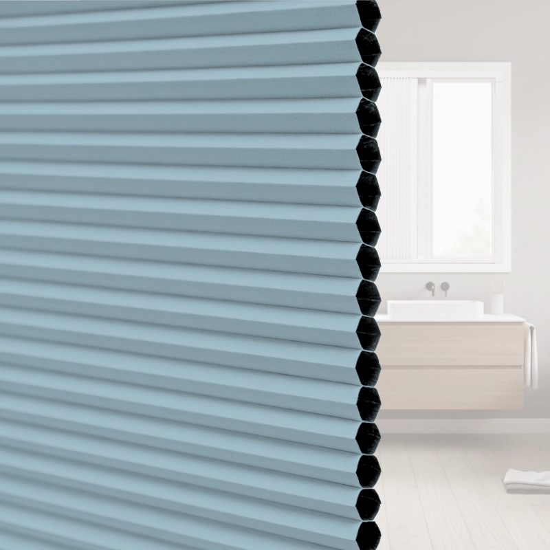 20 mm Powder Blue Blackout Cellular Shade Fabric with Window