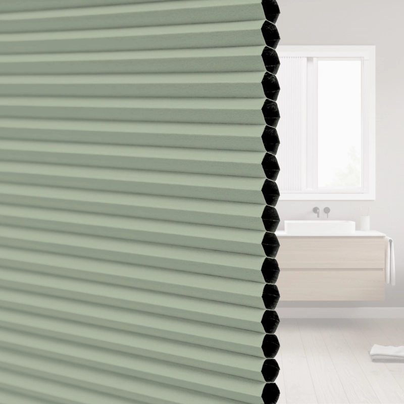 20 mm Soft Sage Green Blackout Cellular Shade Fabric with Window