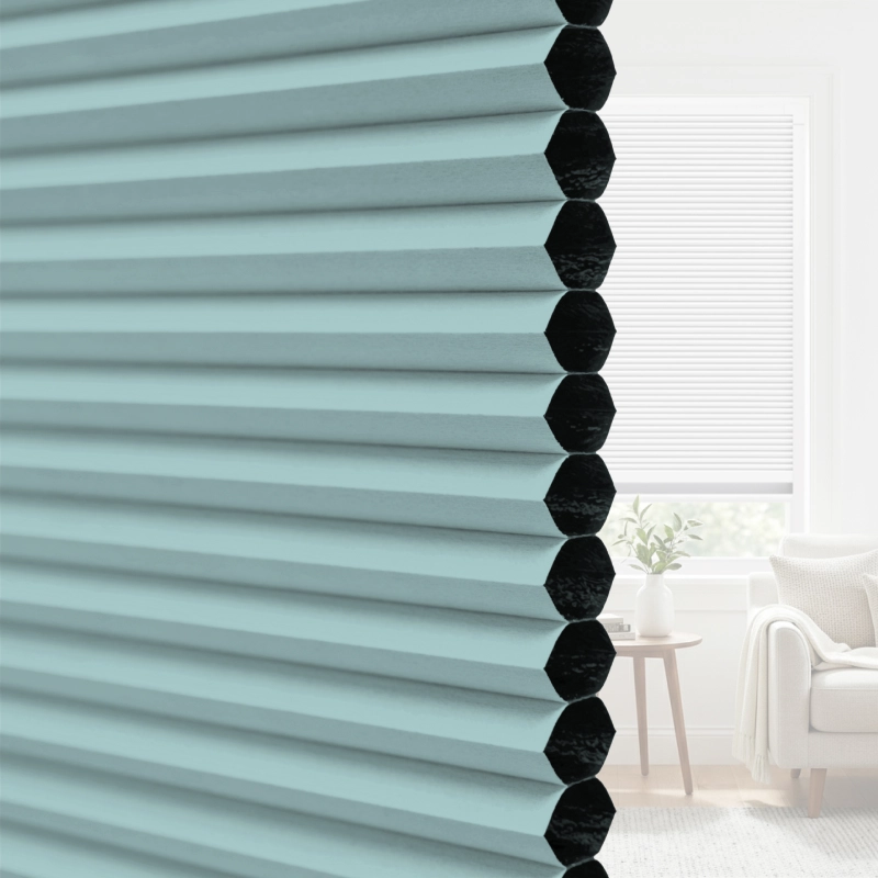 25 mm Light Teal Blackout Cellular Shade Fabric with Window