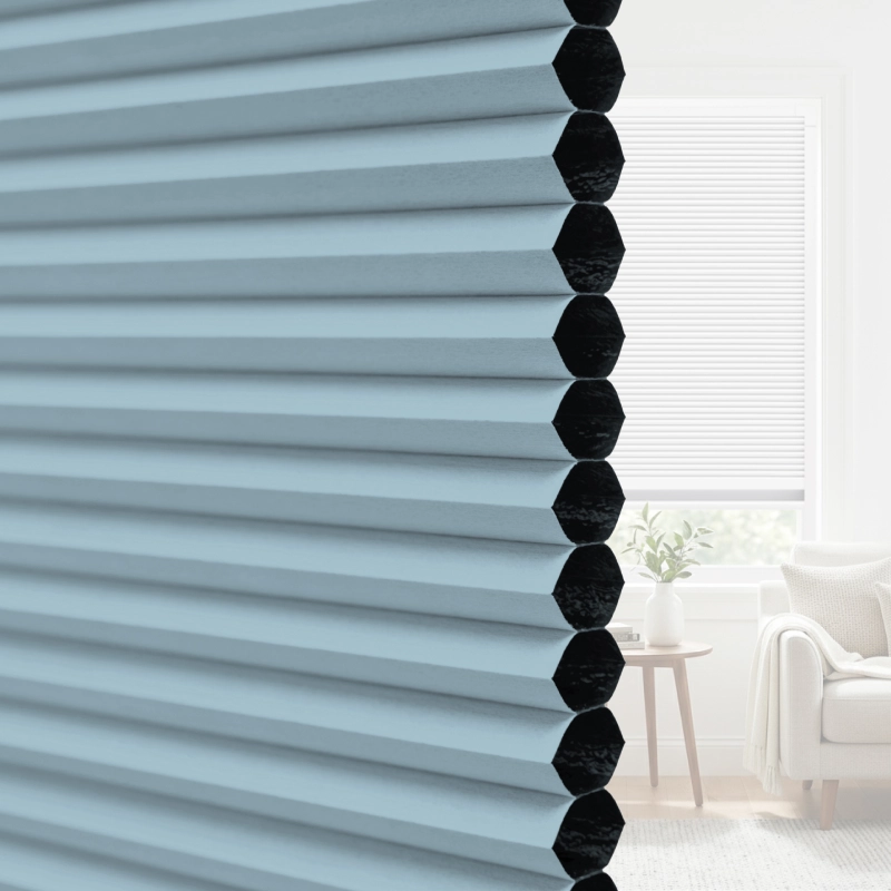 25 mm Powder Blue Blackout Cellular Shade Fabric with Window