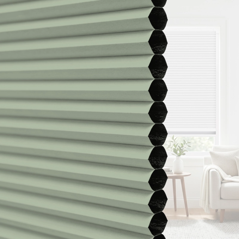 25 mm Soft Sage Green Blackout Cellular Shade Fabric with Window