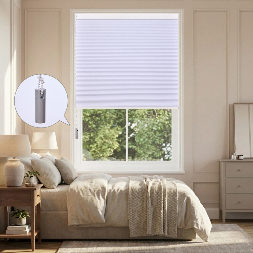 Corded Blackout Cellular Shade in Bedroom