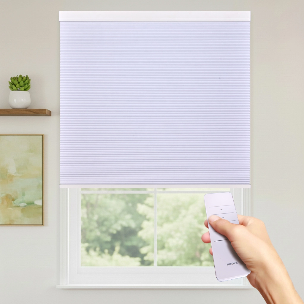 Motorized Blackout Cellular Shade in Living Room