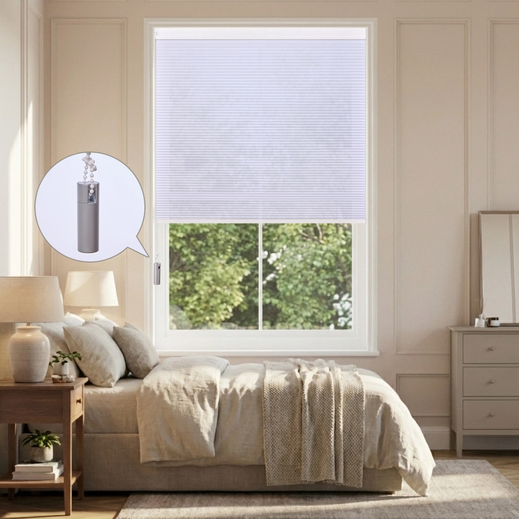 Cordless Light Filtering Cellular Shade in bedroom