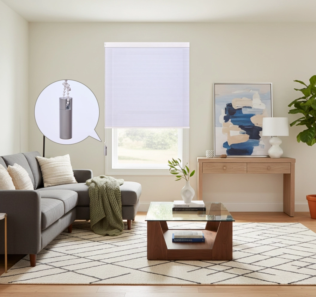 Corded Light Filtering Cellular Shade in Living Room