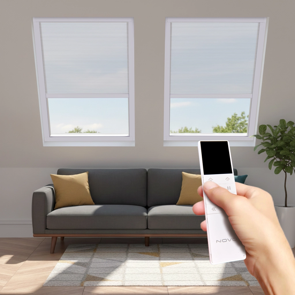 Motorized Light Filtering Cellular Shade for Skylights