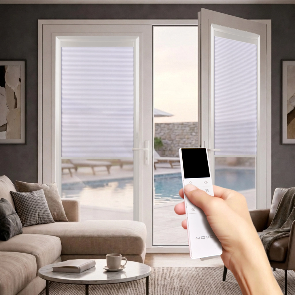 Motorized Light Filtering Cellular Shade for Casement Window