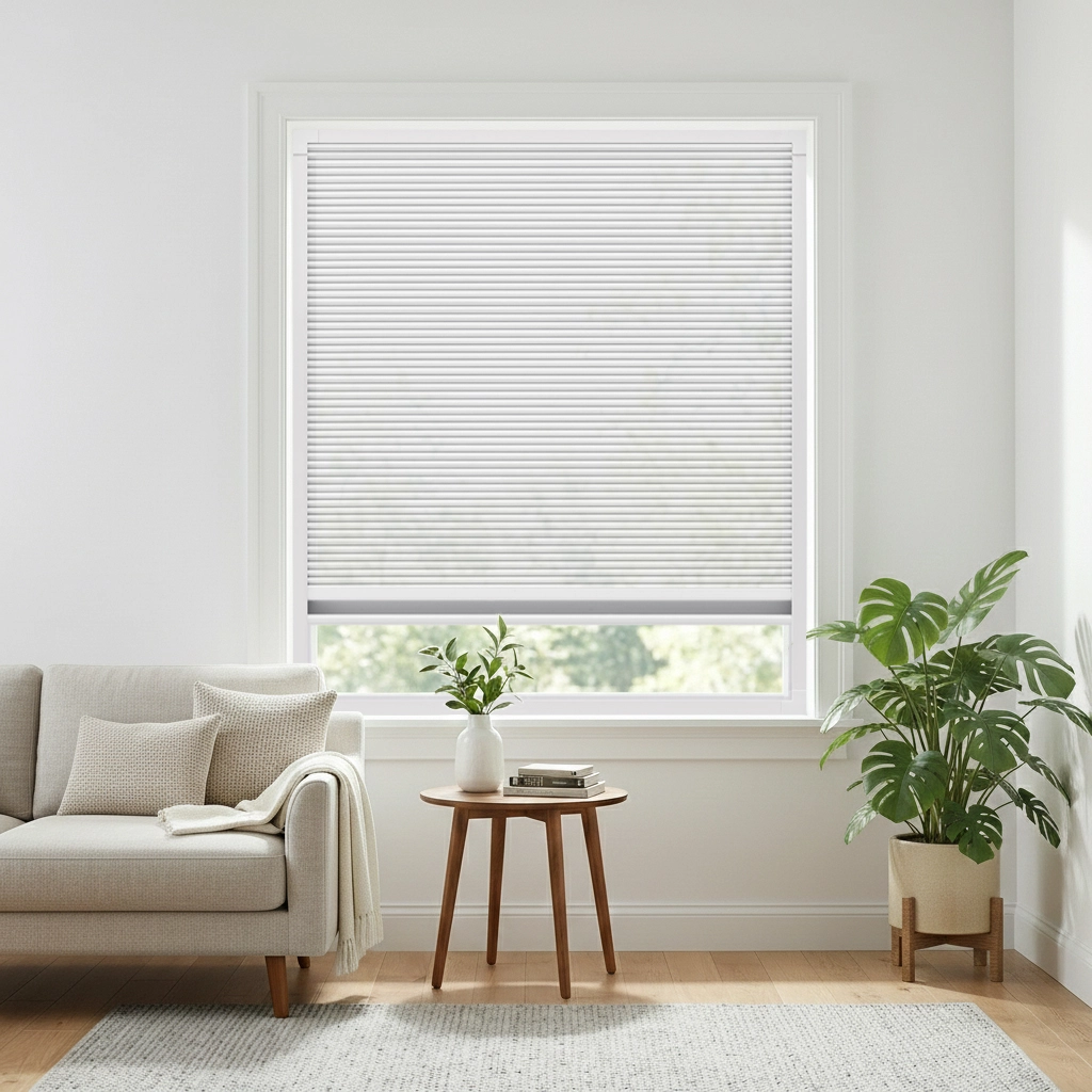 Light Filtering Cellular Shade with Sofa